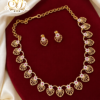 Elegant Leaf Design Gold Covering Necklace Set with White & Ruby Stones 2