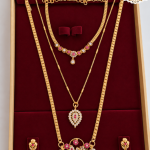 Traditional Gold Covering Combo Set with Ruby & White Stones