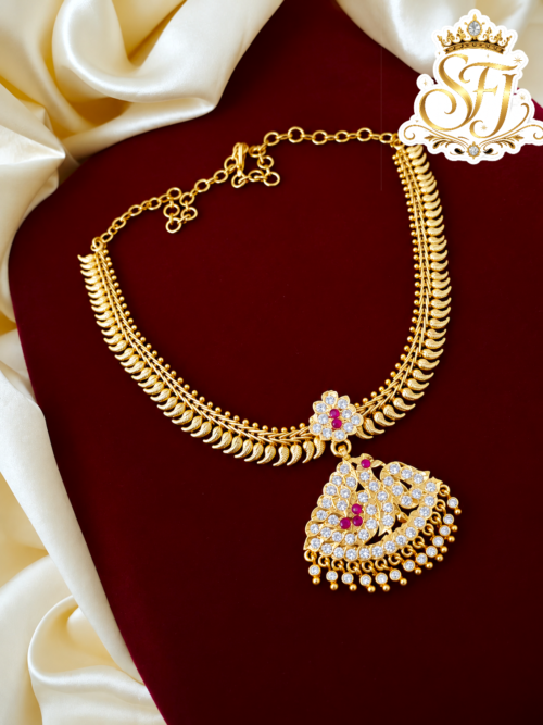 Traditional mullai mottu attigai with ruby white pendent 1