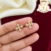 Designer Four Petal White Stone Gold Covering Floral Stud Earrings 1