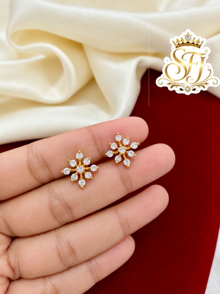 Trendy Open Star Geometric White Stone Gold Covering Stud
