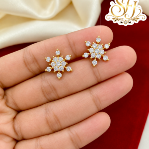 Elegant Snowflake Floral Cluster White Stone Gold Covering Stud