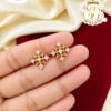 Beautiful Eight Petal Starburst White Stone Gold Covering Stud Earrings 1