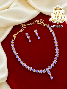 Purple color Ad stone necklace with matching earrings