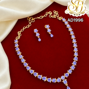 Purple color Ad stone necklace with matching earrings