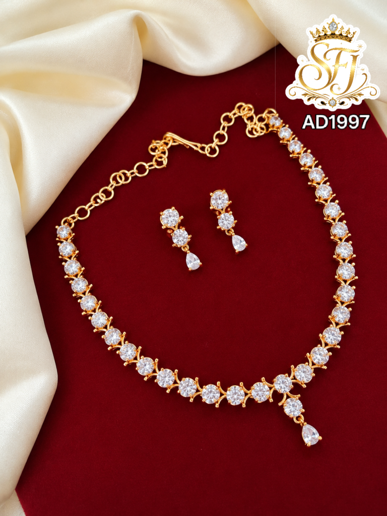 Elegant White Stone AD Necklace Set with Matching Earrings