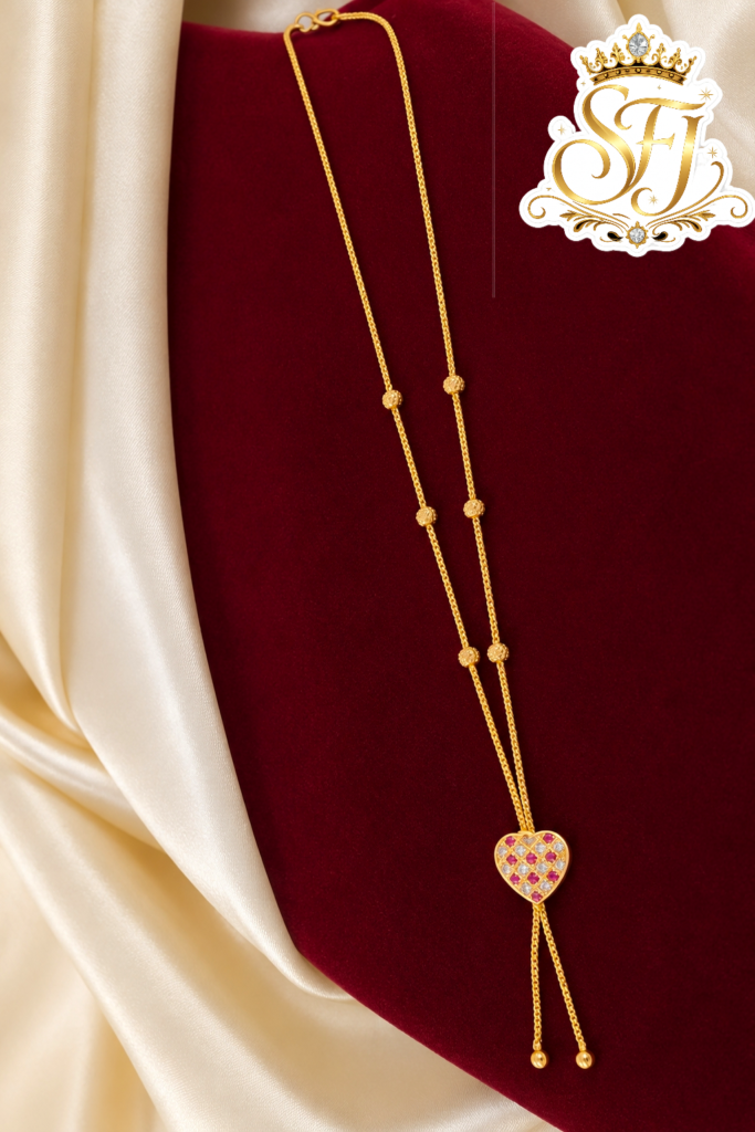 Ruby White Stone Lattice Heart Design Gold Covering Chain