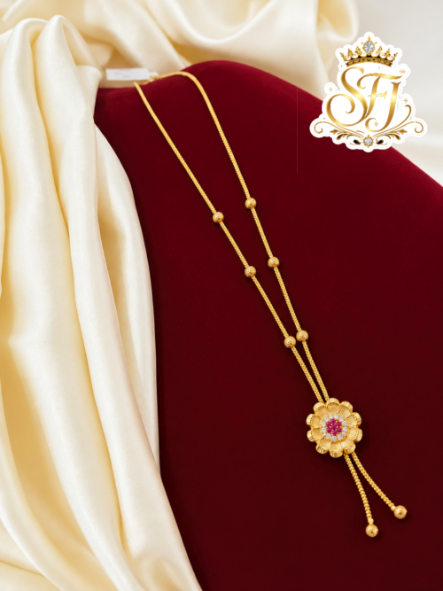 Round Floral Ruby White Stone Gold Covering chain 1