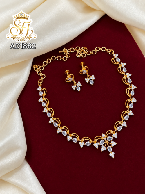 Elegant White Stone Gold Look Necklace Set with Matching Earrings 1