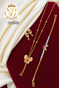 Floral Pendant Chain with Butterfly Bracelet & Earrings Gold Covering Combo – CB1663