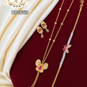 Floral Pendant Chain with Butterfly Bracelet & Earrings Gold Covering Combo – CB1663