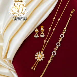 White AD Style Stone Flower Gold Covering Chain Bracelet Earrings Combo – CB1665