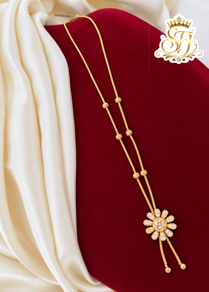 White AD Stone Floral Pendant Gold Covering