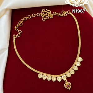 Gold Look Leaf Design Ruby Stone Heart Pendant Necklace – N1967