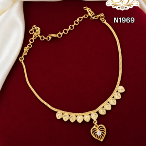 Gold Look Leaf Design White Stone Heart Pendant Necklace – N1969