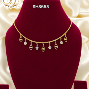Elegant Leaf & Flower White Stone Gold Covering Necklace – SH8653