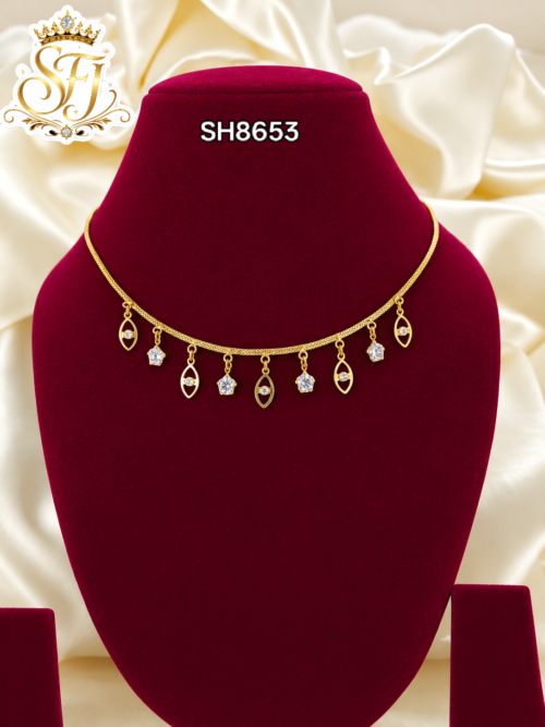Elegant Leaf & Flower White Stone Gold Covering Necklace – SH8653 1