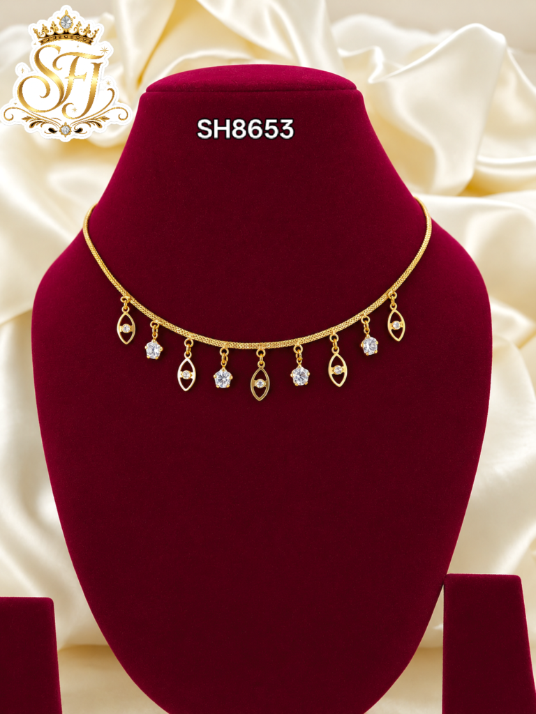 Elegant Leaf & Flower White Stone Gold Covering Necklace – SH8653