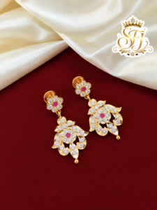 Ruby White Stone Floral Leaf Hanging Earrings