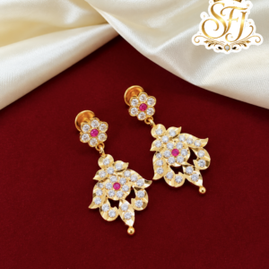 Ruby White Stone Floral Leaf Hanging Earrings