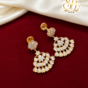 Full White Stone Floral Fan Design  Earrings