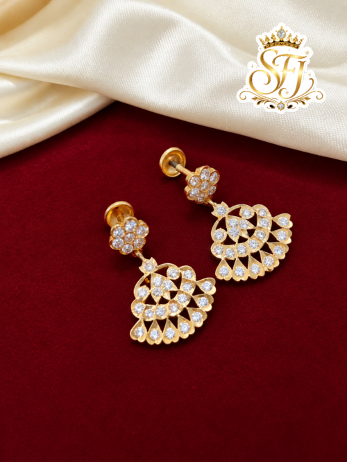 Full White Stone Floral Fan Design Earrings 1