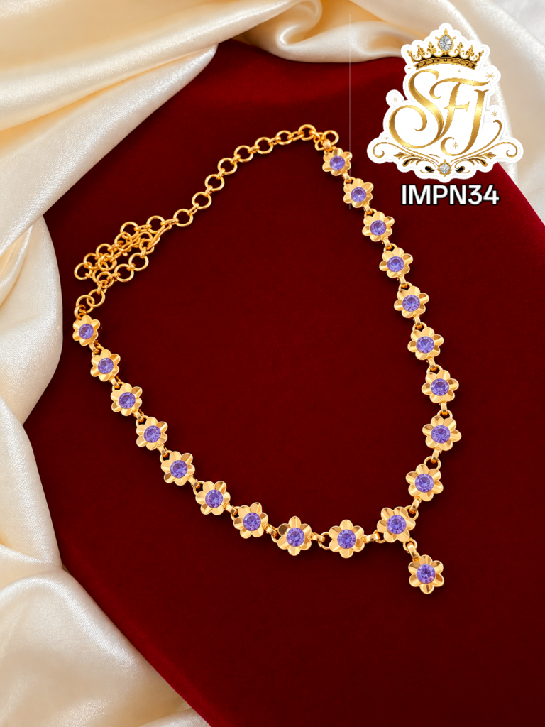 Purple Stone Flower Design Impone Necklace