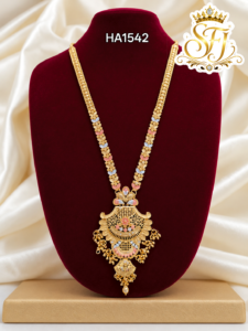 Premium Floral Pendant Gold plated  Haram – Traditional Designer Long haram