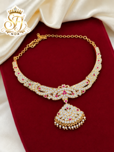 Premium Ruby & White impone Stone Necklace